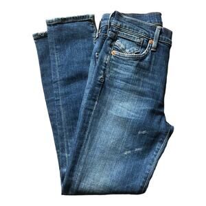 AGOLDE Sophie Distressed High Rise Skinny Jeans Light Indigo Wash Raw Hem Sz 24